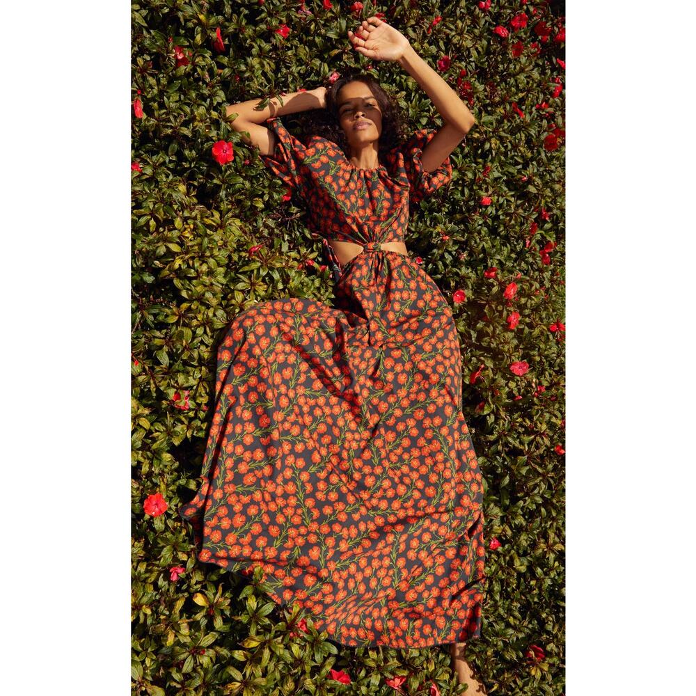 Agua by Agua Bendita Laurel Cutout Bermelo Floral Cotton Poplin Maxi Dress M